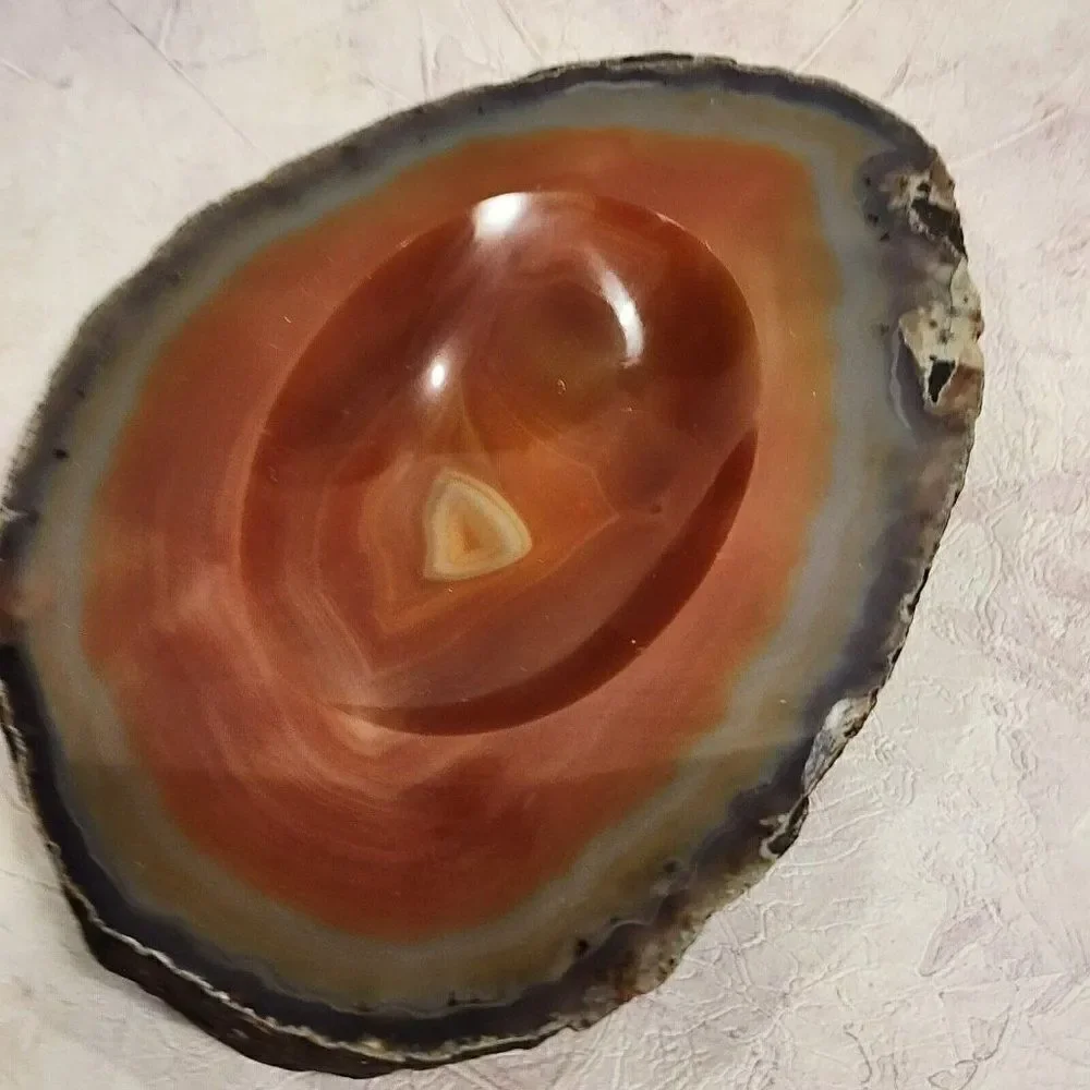 Vintage Slice Agate Brown‎ Swirl Trinket Soap Dish Ashtray Dish 1970s